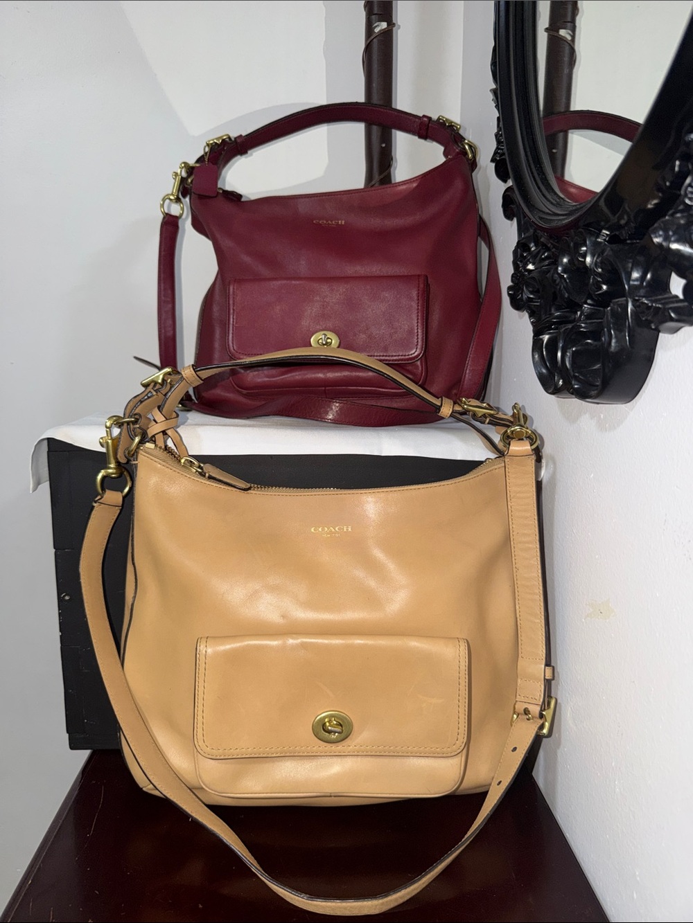 Coach Shoulder Bags in Burgundy and Tan Leather